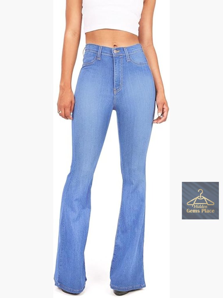 High Waist Flare Bell Bottom Denim Jeans Fitted Stretch Juniors